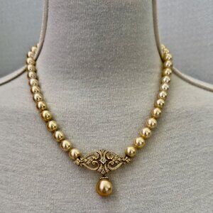 $20K Appraisal South Sea Golden Pearls & Diamond Necklace 14K YG